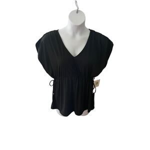 ELLEN TRACY, SIZE L, BLACK, CAP SLEEVE, V NECK, TOP